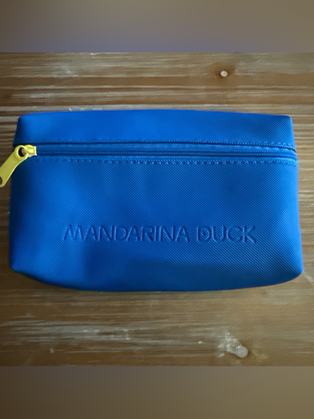Mandarina Duck Blue Cosmetic Pouch with Yellow Zipper